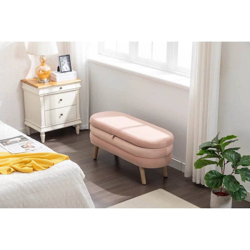 Velvet Fabric Storage Bench with Wood Legs