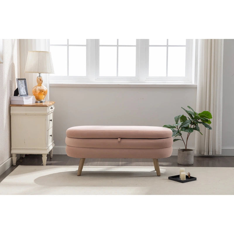 Velvet Fabric Storage Bench with Wood Legs