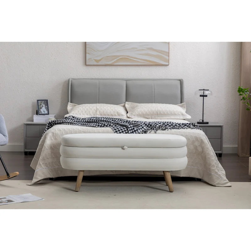 Velvet Fabric Storage Bench with Wood Legs
