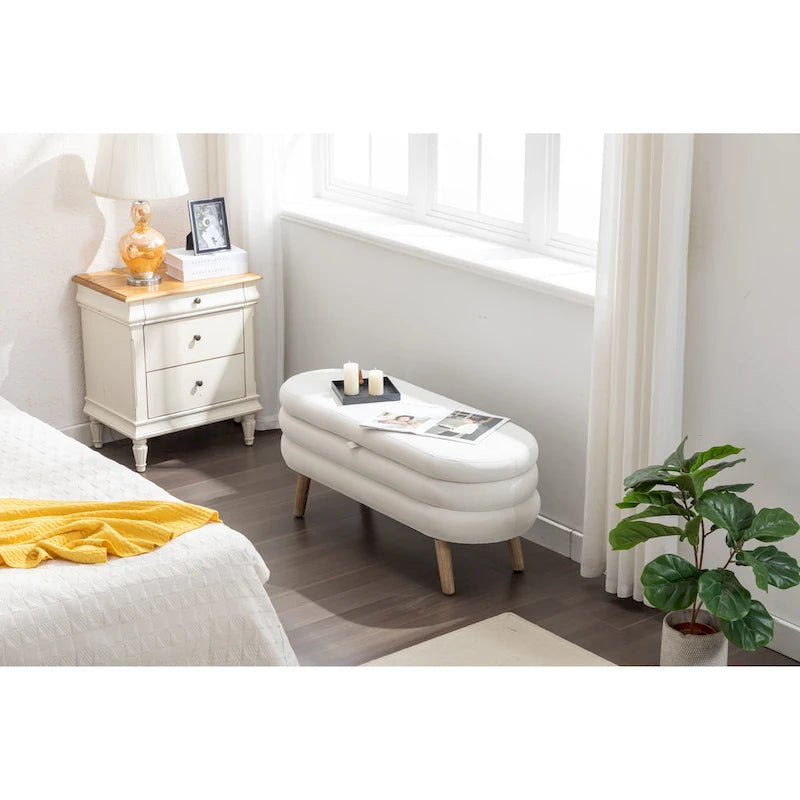 Velvet Fabric Storage Bench with Wood Legs