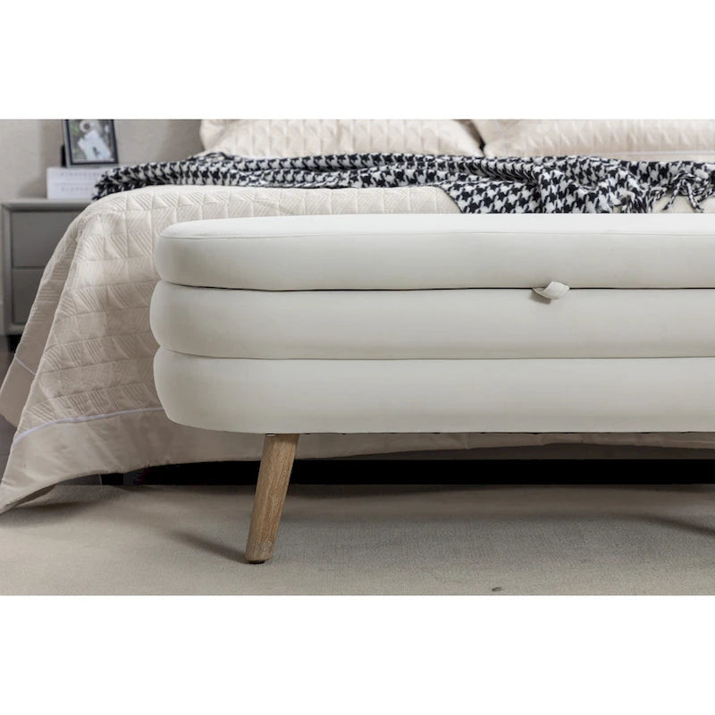 Velvet Fabric Storage Bench with Wood Legs