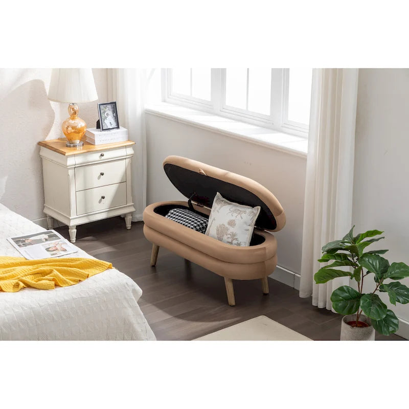 Velvet Fabric Storage Bench with Wood Legs