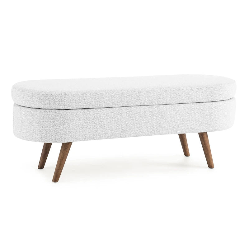 Oval Storage Bench with Rubber Wood Legs – Beige