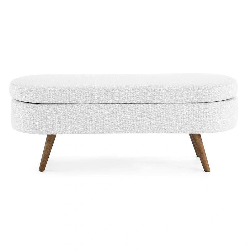 Oval Storage Bench with Rubber Wood Legs – Beige
