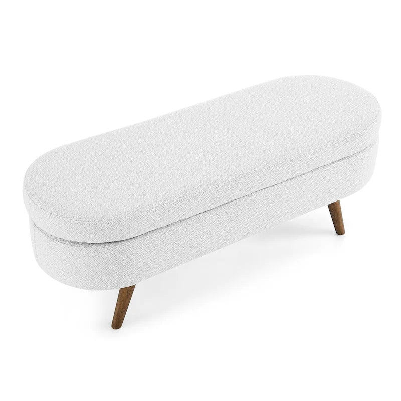 Oval Storage Bench with Rubber Wood Legs – Beige