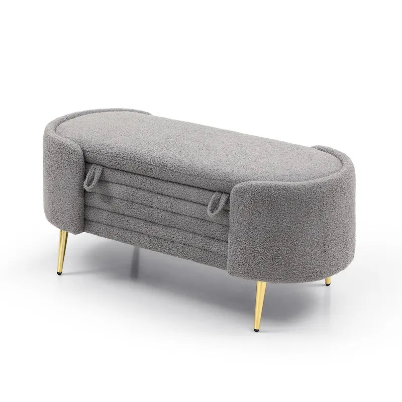 Banc de rangement ottoman en fausse fourrure