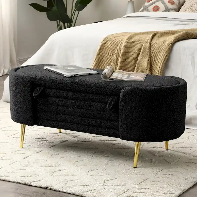 Faux Fur Storage Ottoman Bench