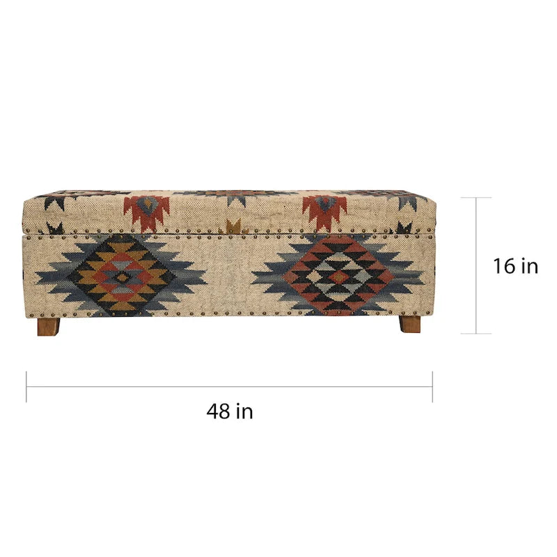 Handmade Kilim Upholstered Storage Bench