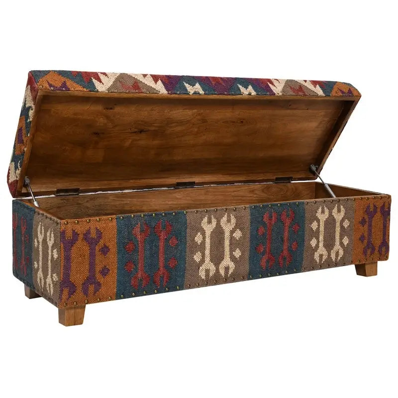 Handmade Kilim Upholstered Storage Bench