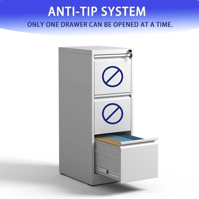 3-Drawer Metal Vertical Filing Cabinet with Lock – A4 / Legal / Letter Size