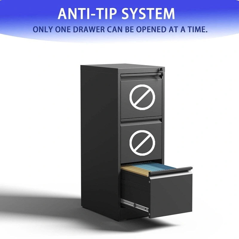 3-Drawer Metal Vertical Filing Cabinet with Lock – A4 / Legal / Letter Size