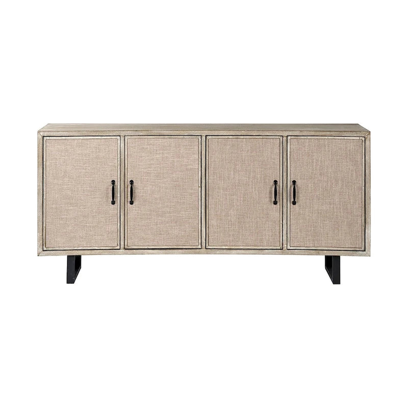 Brown Fir Veneer Sideboard with Fabric-Covered Cabinet Doors - 68.0L x 15.5W x 31.5H