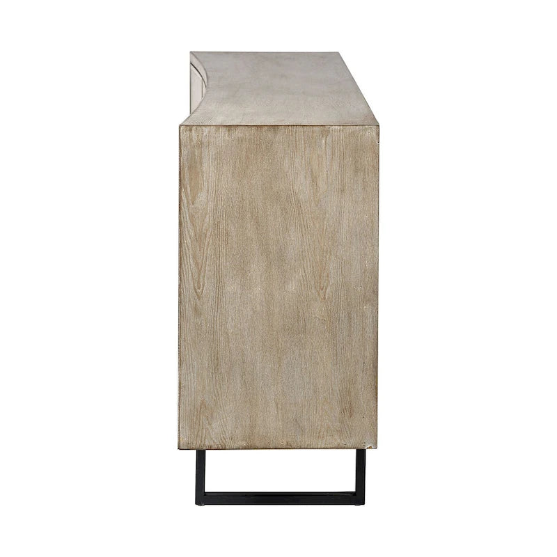 Brown Fir Veneer Sideboard with Fabric-Covered Cabinet Doors - 68.0L x 15.5W x 31.5H