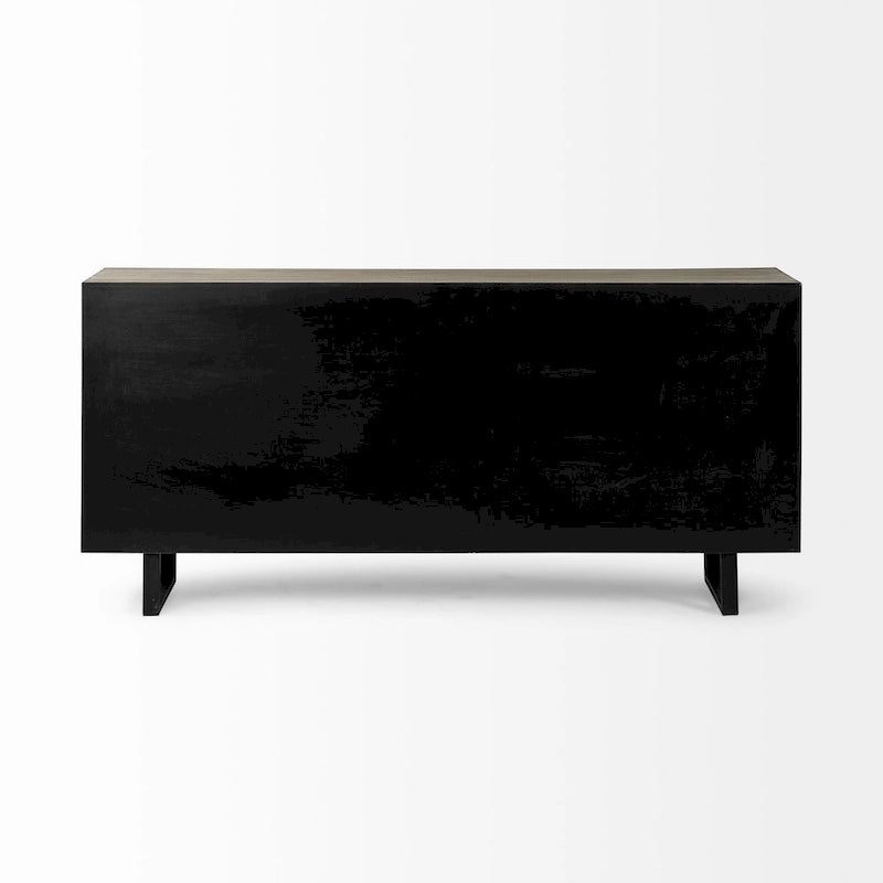 Brown Fir Veneer Sideboard with Fabric-Covered Cabinet Doors - 68.0L x 15.5W x 31.5H
