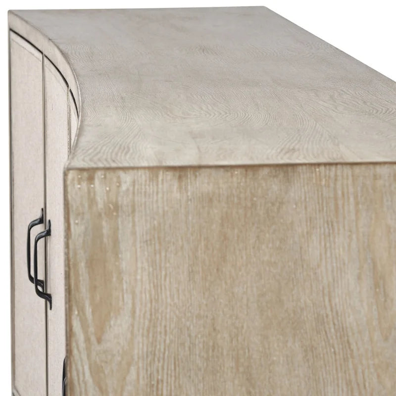 Brown Fir Veneer Sideboard with Fabric-Covered Cabinet Doors - 68.0L x 15.5W x 31.5H