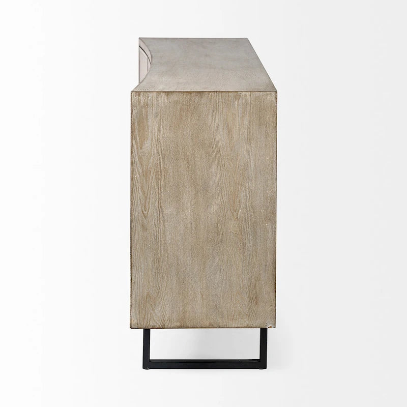Brown Fir Veneer Sideboard with Fabric-Covered Cabinet Doors - 68.0L x 15.5W x 31.5H