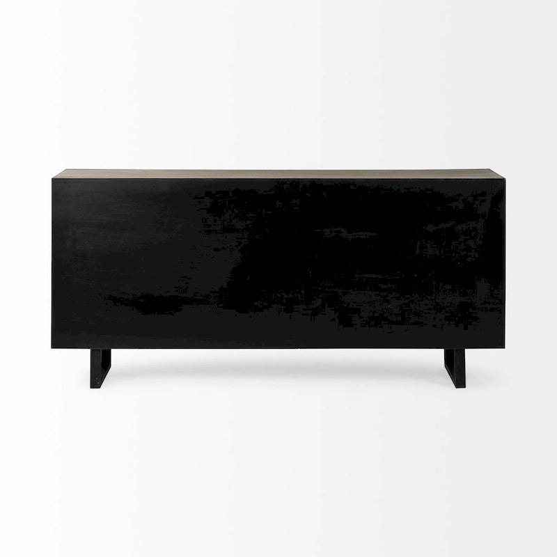 Brown Fir Veneer Sideboard with Fabric-Covered Cabinet Doors - 68.0L x 15.5W x 31.5H