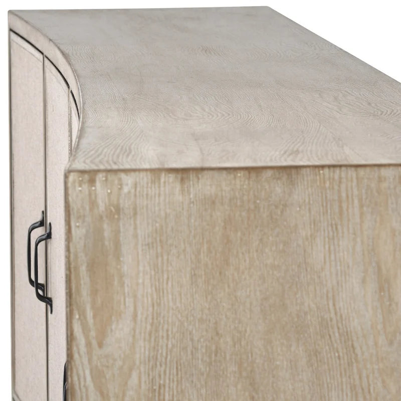 Brown Fir Veneer Sideboard with Fabric-Covered Cabinet Doors - 68.0L x 15.5W x 31.5H