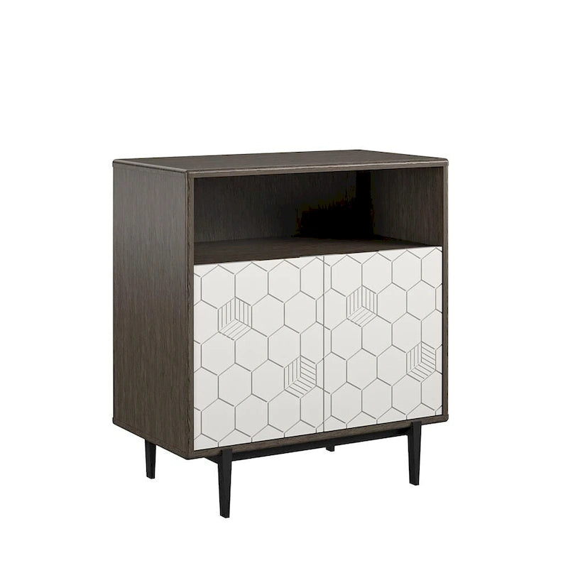 Grey Storage Cabinet with Geometric Door Fronts