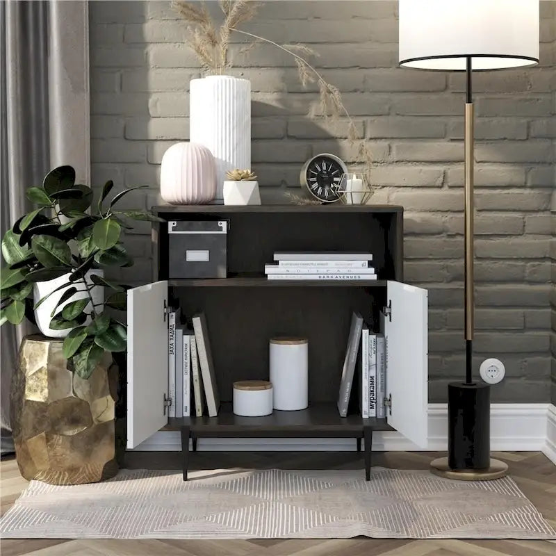 Grey Storage Cabinet with Geometric Door Fronts