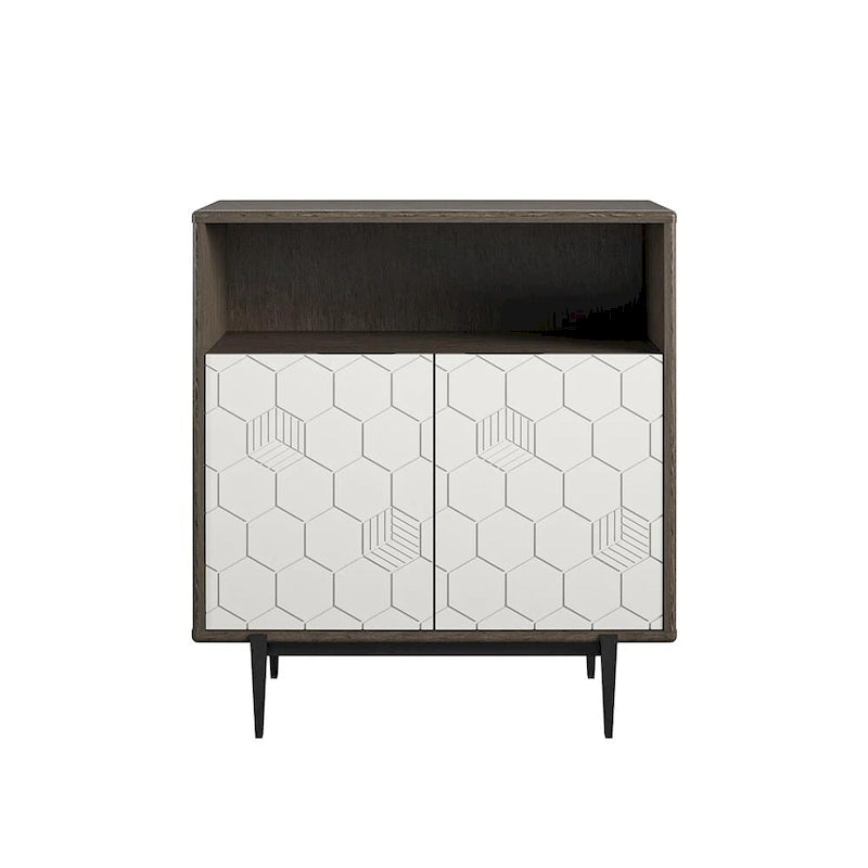 Grey Storage Cabinet with Geometric Door Fronts