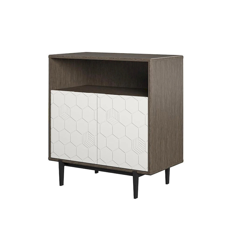 Grey Storage Cabinet with Geometric Door Fronts