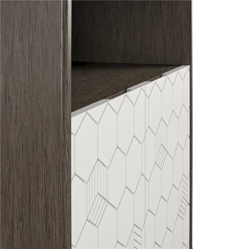 Grey Storage Cabinet with Geometric Door Fronts