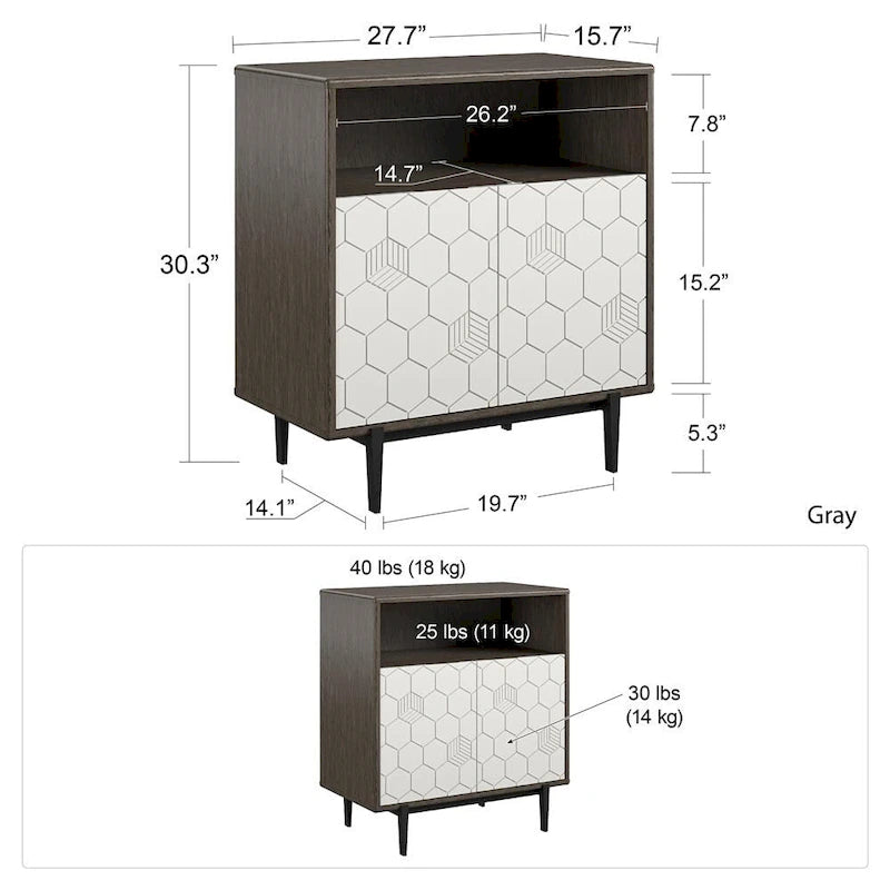 Grey Storage Cabinet with Geometric Door Fronts