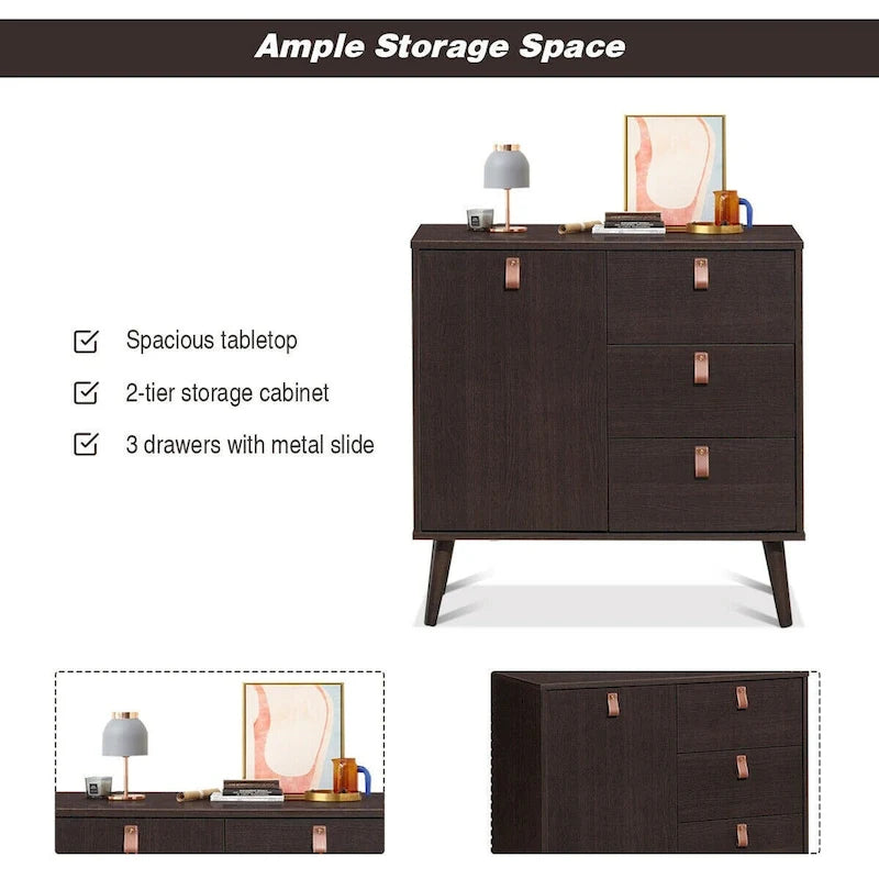 3-Drawer Sideboard Storage Cabinet - Brown