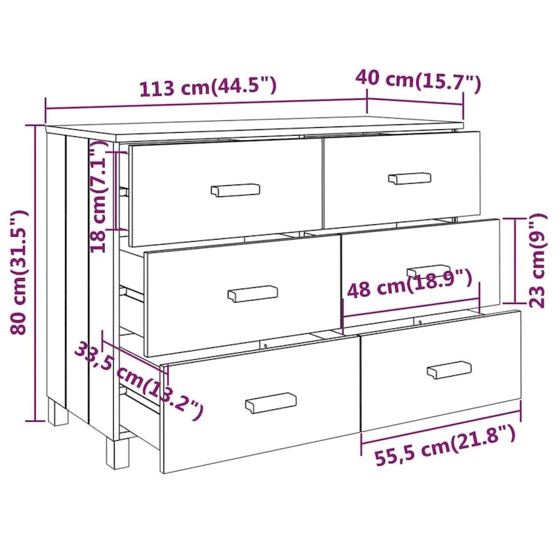 Sideboard Buffet Console Cabinet with Storage, Solid Wood Pine - 44.5 x 15.7 x 31.5