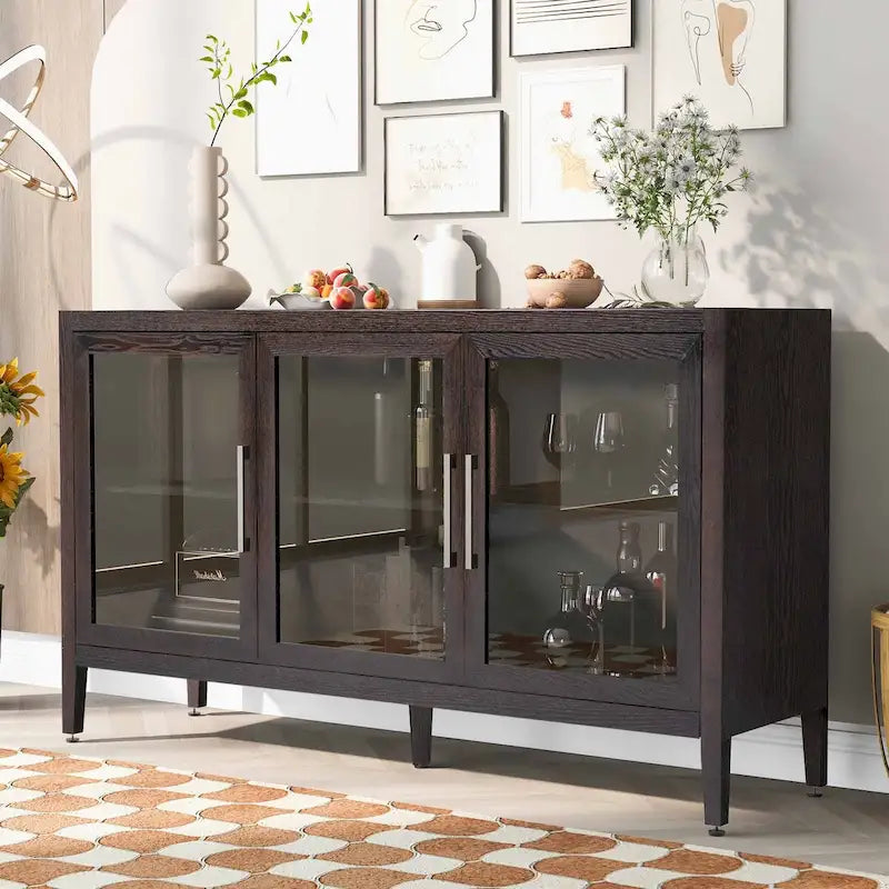 Armoire de rangement avec 3 portes en verre trempé et étagères réglables