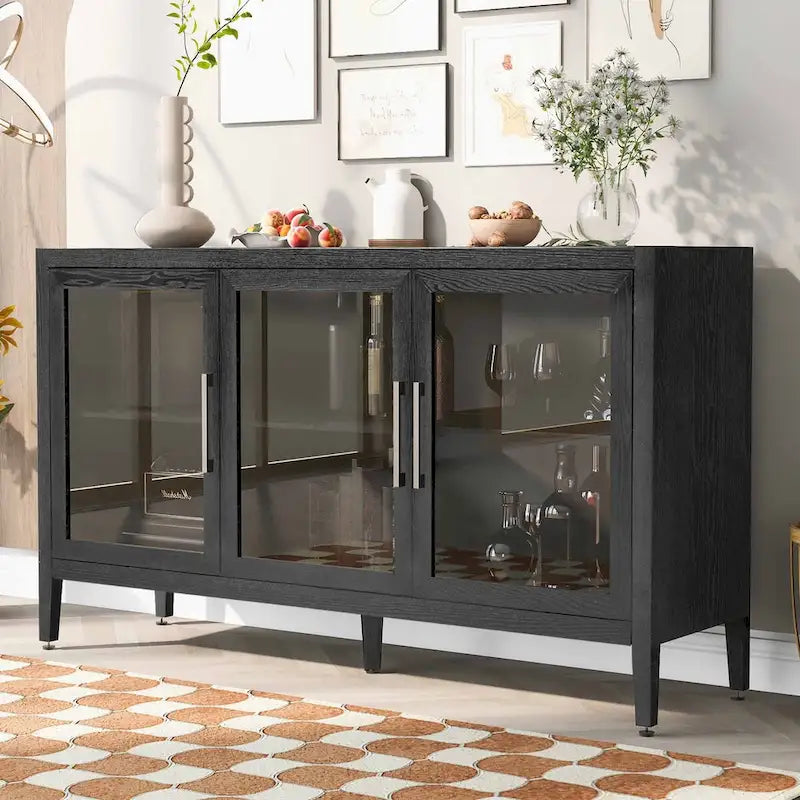 Armoire de rangement avec 3 portes en verre trempé et étagères réglables