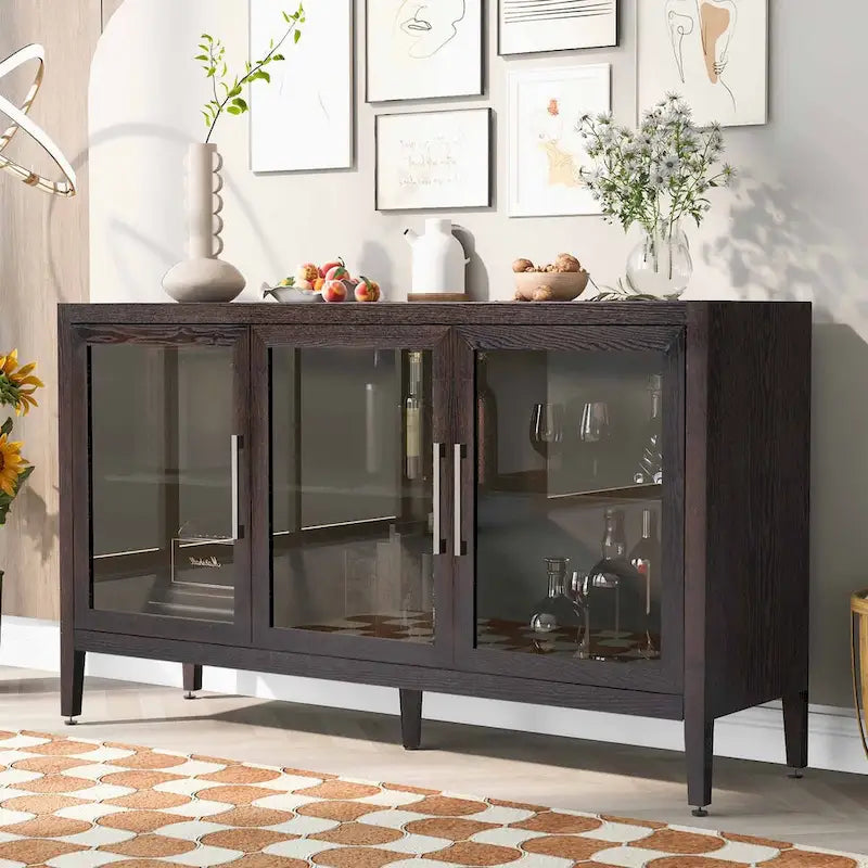 Armoire de rangement avec 3 portes en verre trempé et étagères réglables