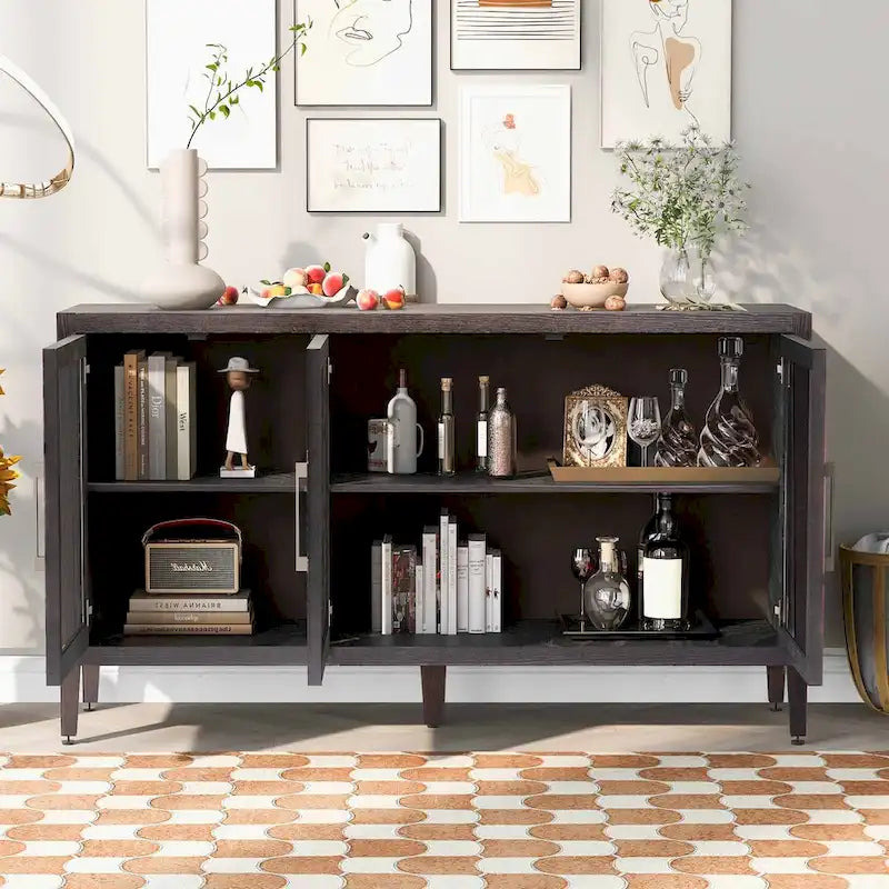 Armoire de rangement avec 3 portes en verre trempé et étagères réglables
