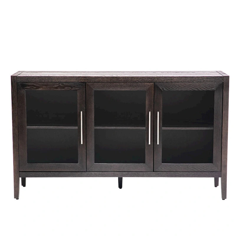Armoire de rangement avec 3 portes en verre trempé et étagères réglables