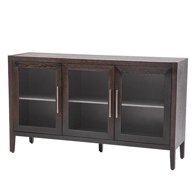 Armoire de rangement avec 3 portes en verre trempé et étagères réglables