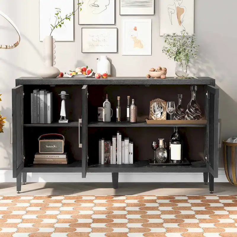 Armoire de rangement avec 3 portes en verre trempé et étagères réglables