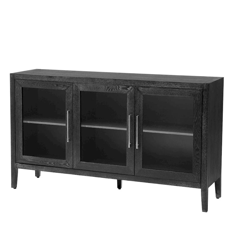 Armoire de rangement avec 3 portes en verre trempé et étagères réglables