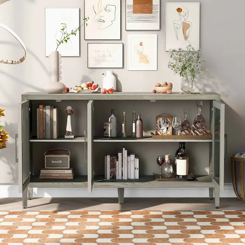 Armoire de rangement avec 3 portes en verre trempé et étagères réglables