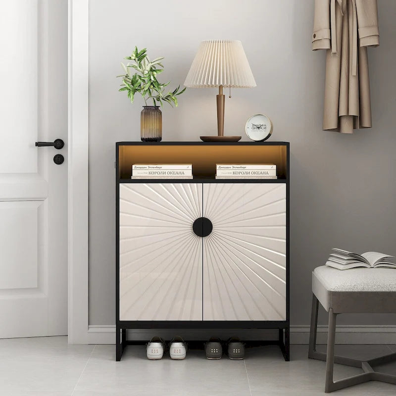 5-Tier Shoe Storage Cabinet with Doors and Open Shelves