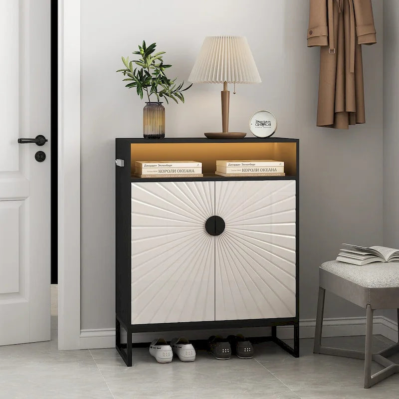 5-Tier Shoe Storage Cabinet with Doors and Open Shelves