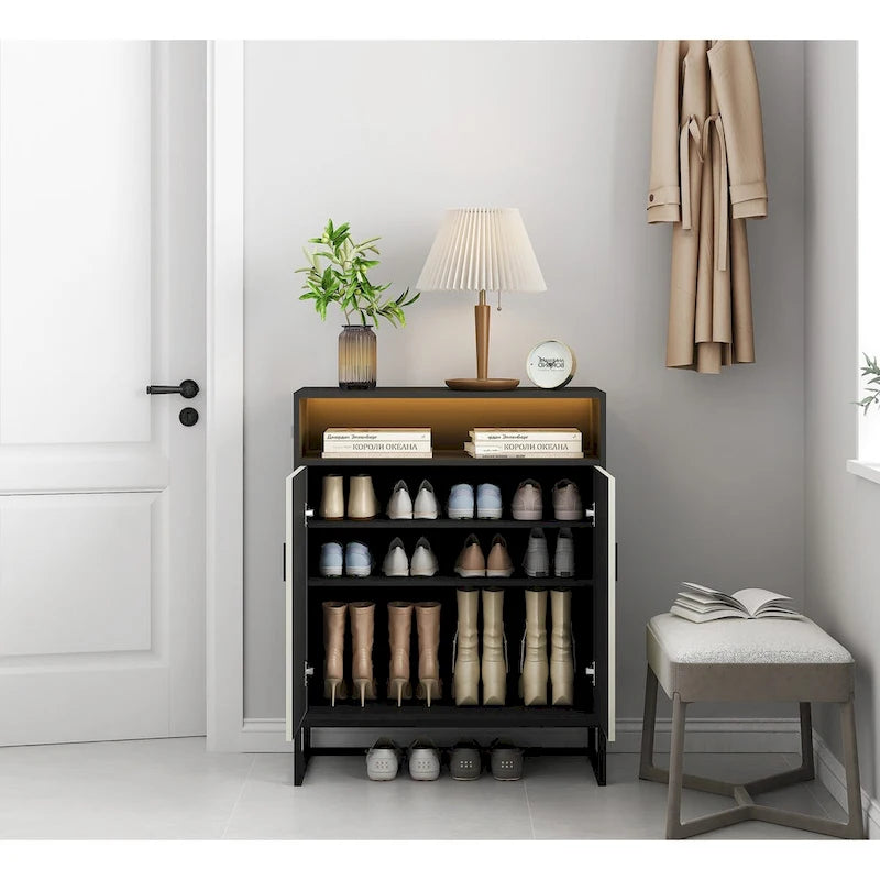 5-Tier Shoe Storage Cabinet with Doors and Open Shelves