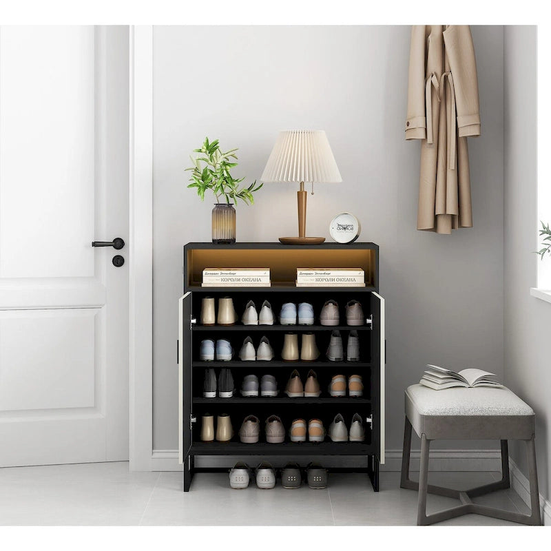 5-Tier Shoe Storage Cabinet with Doors and Open Shelves