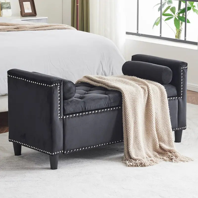 Upholstered Storage Bench with Armrests
