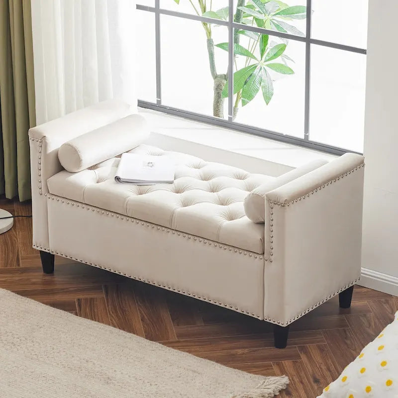 Upholstered Storage Bench with Armrests