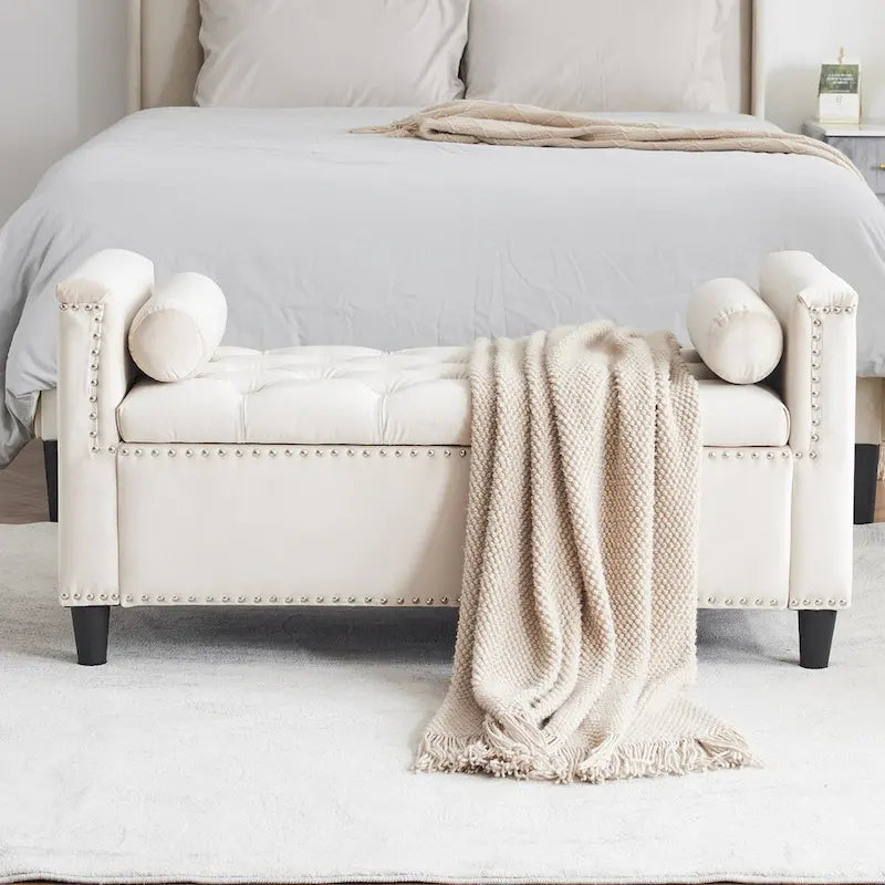 Upholstered Storage Bench with Armrests