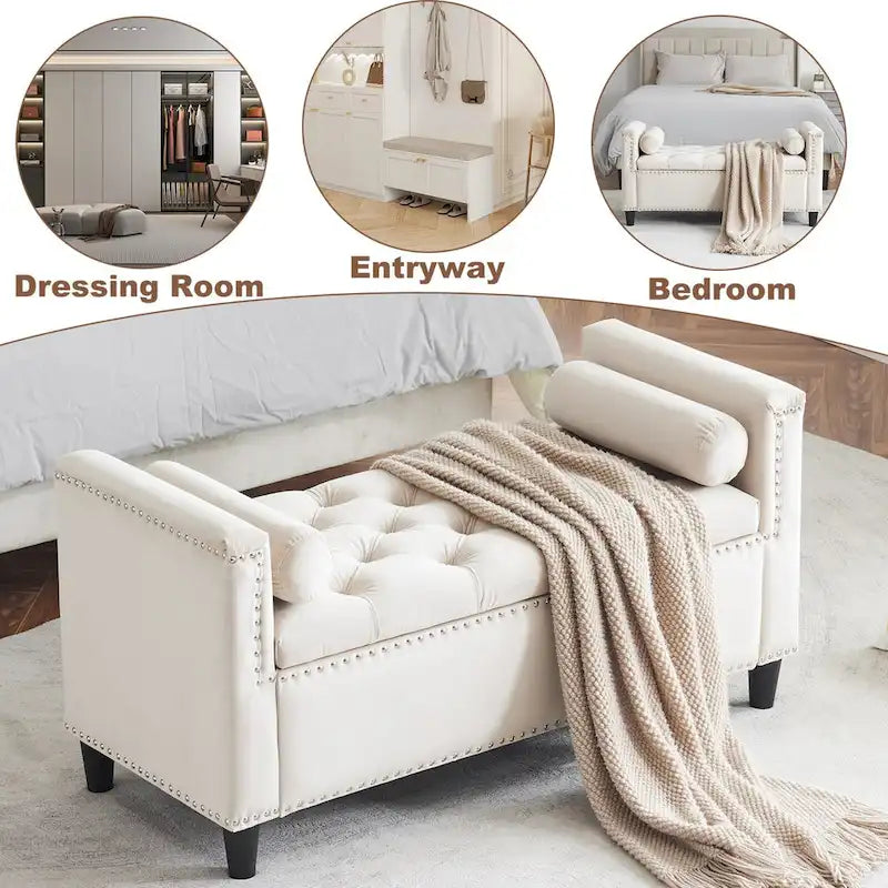 Upholstered Storage Bench with Armrests