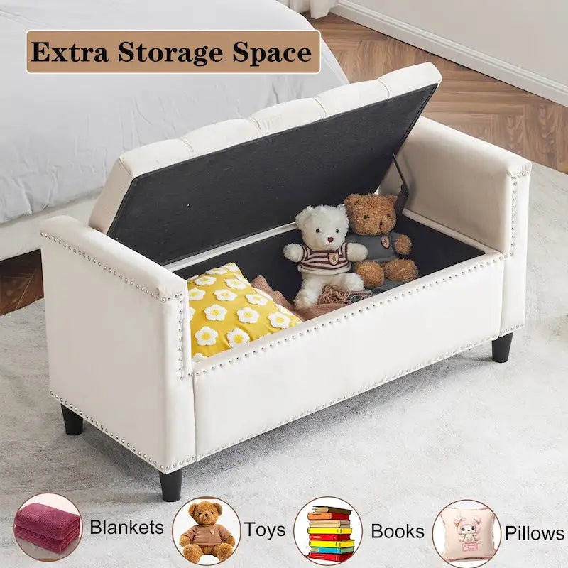 Upholstered Storage Bench with Armrests