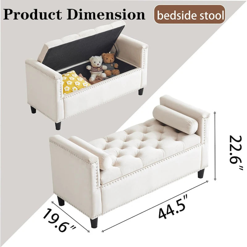 Upholstered Storage Bench with Armrests