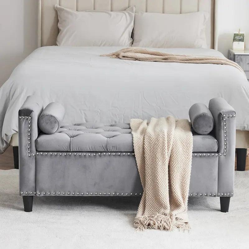 Upholstered Storage Bench with Armrests